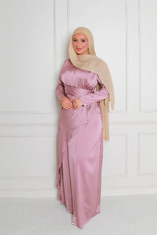 Sarai Layer Satin Dress- Dusty Rose Pink