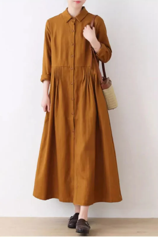 Long sleeves spring linen shirt dress women 4829