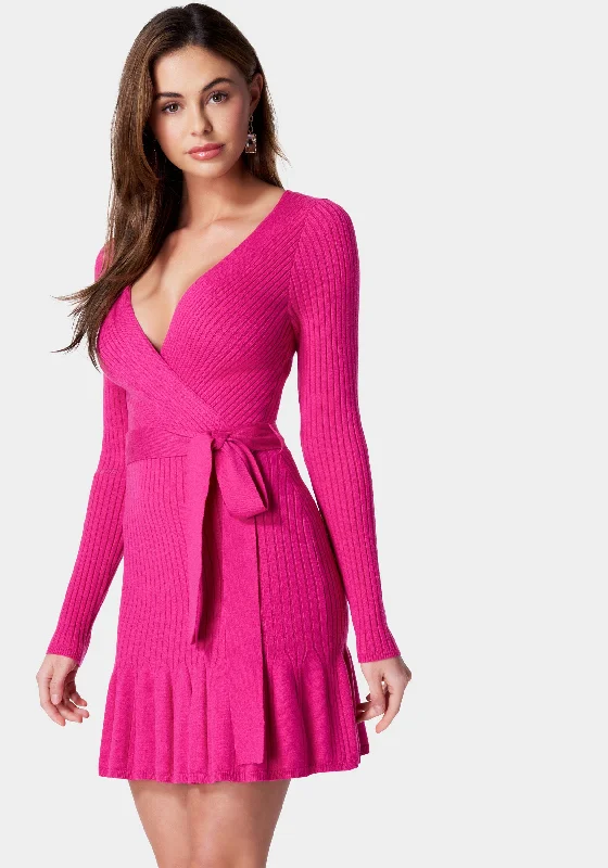 Surplice Fit And Flare Sweater Dress