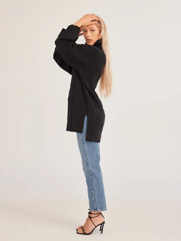 Turtleneck Side Slit Tunic Sweater