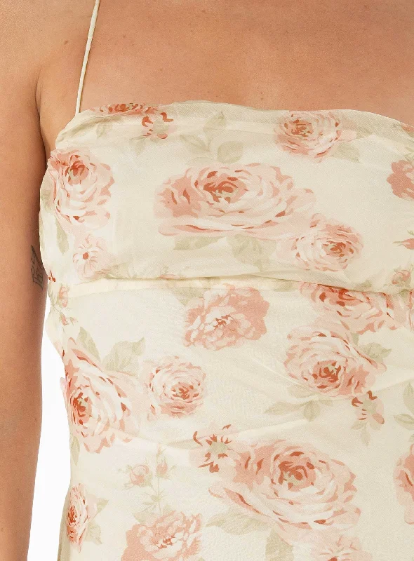 Cartian Strapless Maxi Dress Cream / Pink Floral