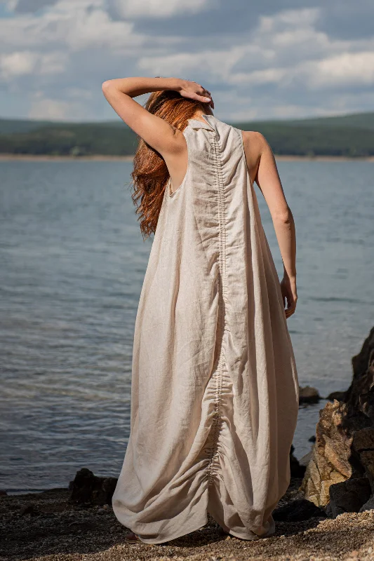 Cowl Neck Linen Dress in Natural