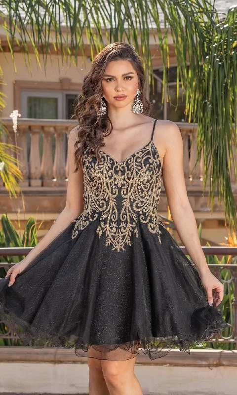 Gold-Embroidered Short Homecoming Dress 3330