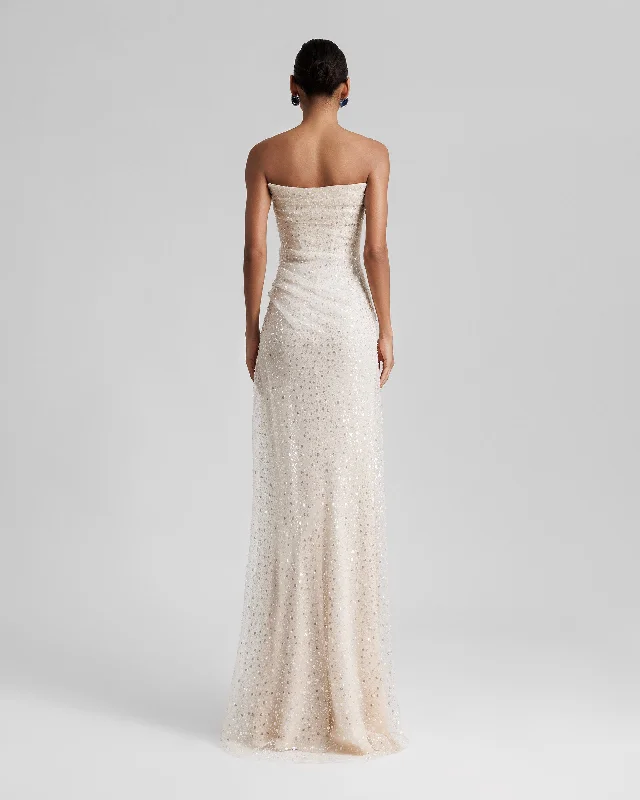 Strapless Embroidered Tulle Dress