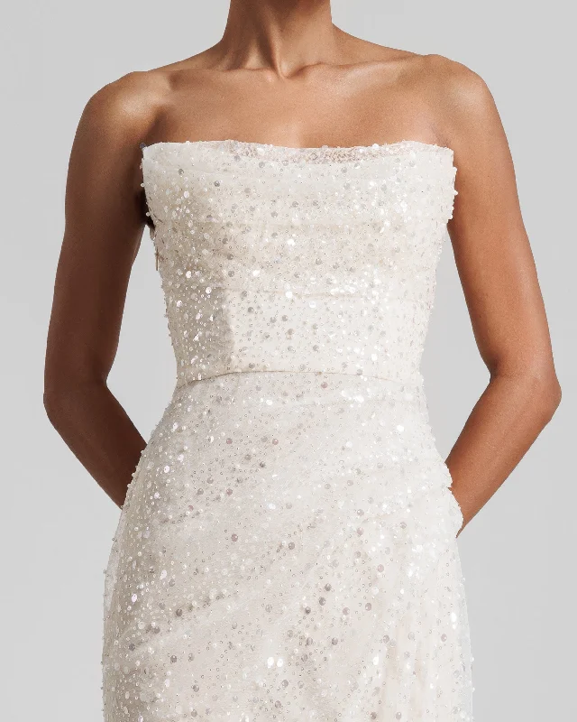 Strapless Embroidered Tulle Dress