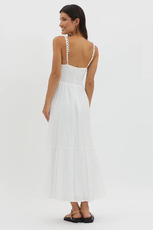 Golden Suns Scallop Trim Midi Dress White