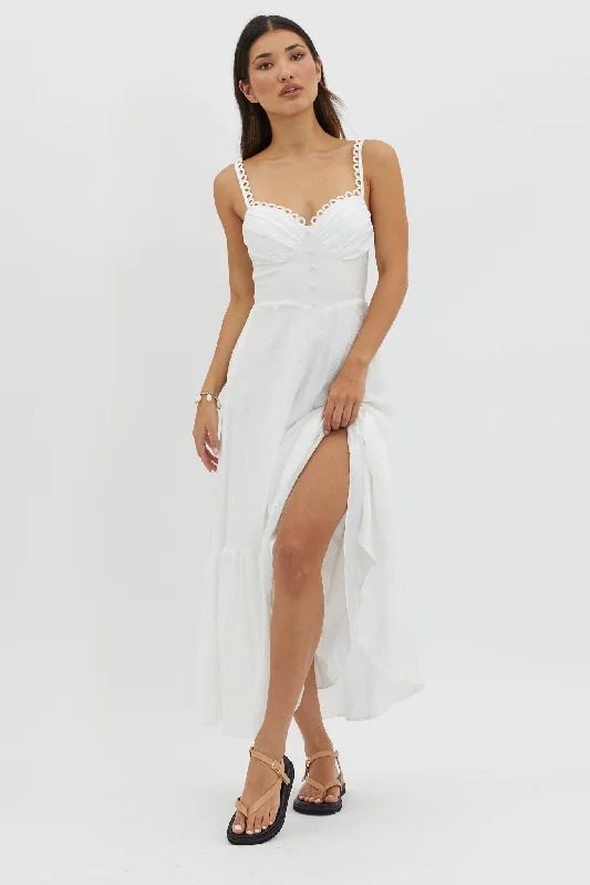 Golden Suns Scallop Trim Midi Dress White