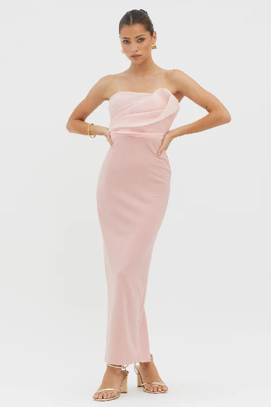 Karaline Strapless Bust Accent Maxi Dress Blush