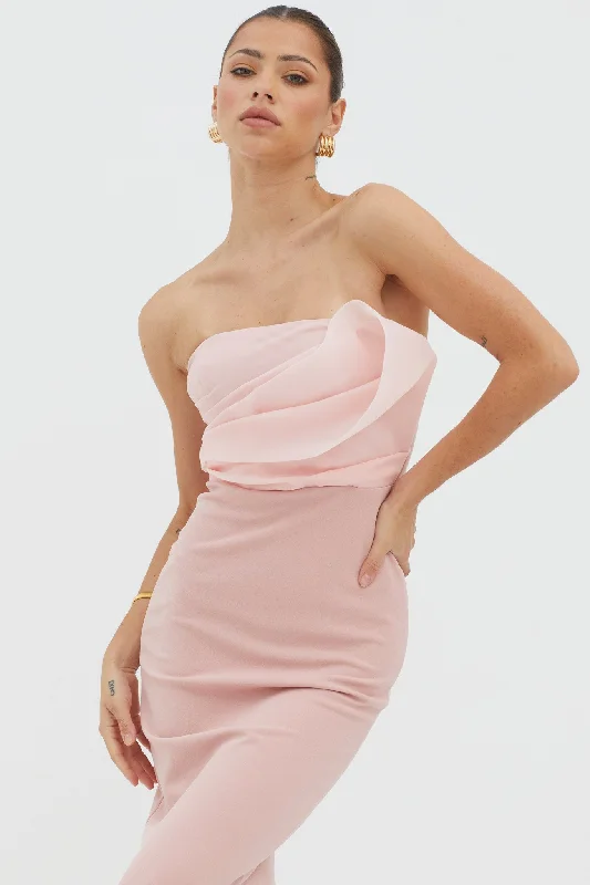 Karaline Strapless Bust Accent Maxi Dress Blush