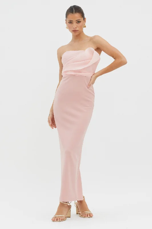 Karaline Strapless Bust Accent Maxi Dress Blush