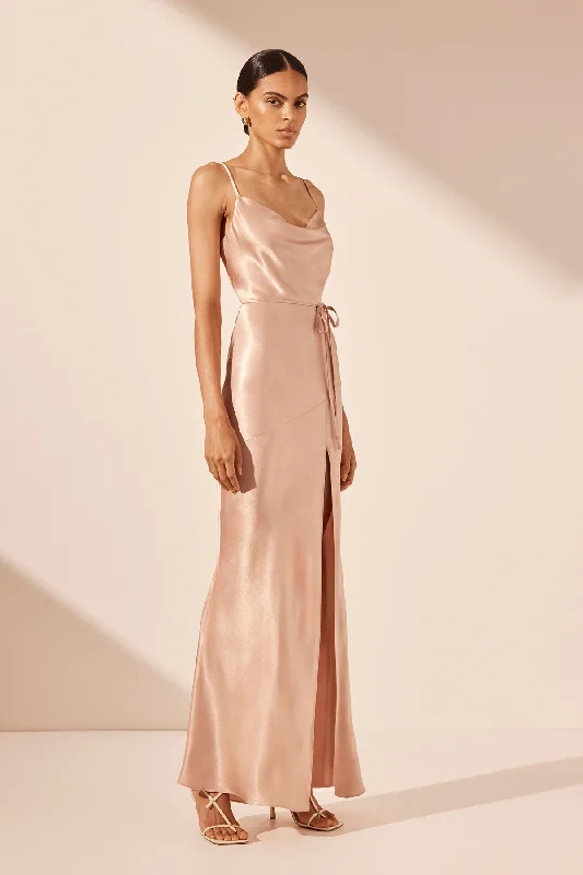 LA LUNE BIAS COWL MAXI DRESS - DESERT ROSE