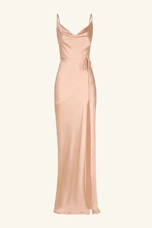 LA LUNE BIAS COWL MAXI DRESS - DESERT ROSE