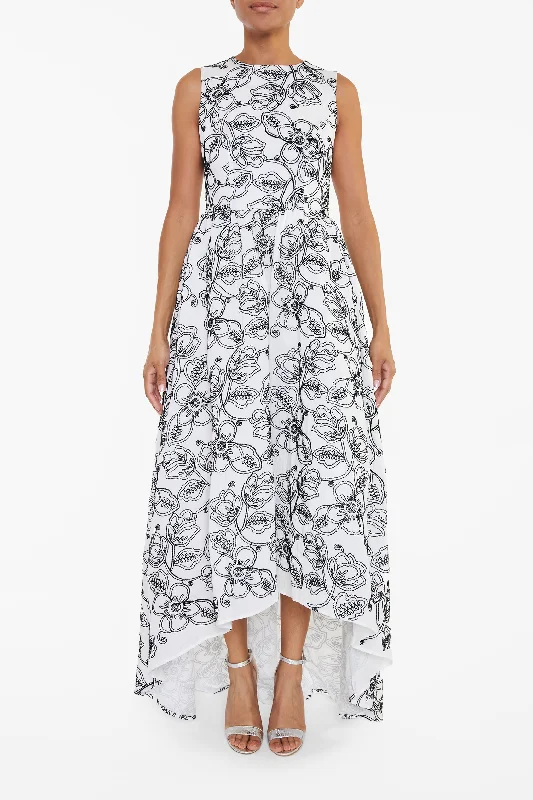 Katherine White Corded Flower High-Low Maxi-Dress