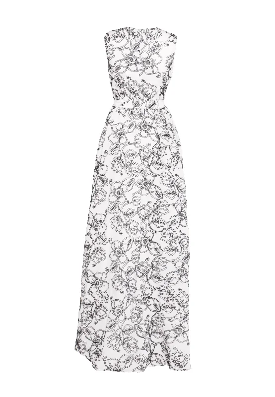 Katherine White Corded Flower High-Low Maxi-Dress