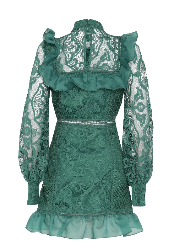 Lorene Emerald Green Lace Long-Sleeve Mini-Dress