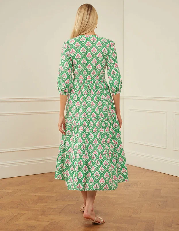 Maria Dress in Emerald Trellis