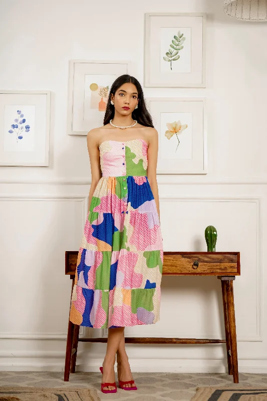 Perfect heart - multicolour bandeau midi dress