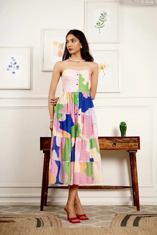 Perfect heart - multicolour bandeau midi dress