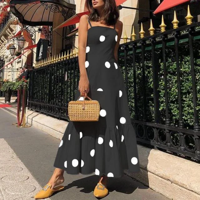 FashionSierra - Polka dot long maxi dress Summer sleeveless ruffles women dress Big dots casaul bohemian dresses Boho beach vestidos mujer