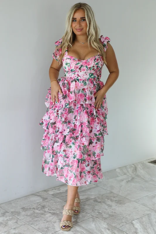 RESTOCK: Southern Night Midi Dress: Pink/Multi