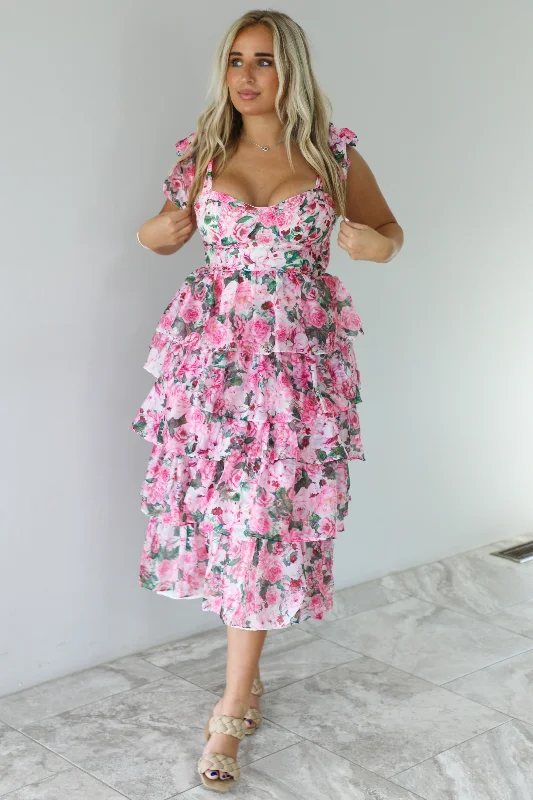 RESTOCK: Southern Night Midi Dress: Pink/Multi