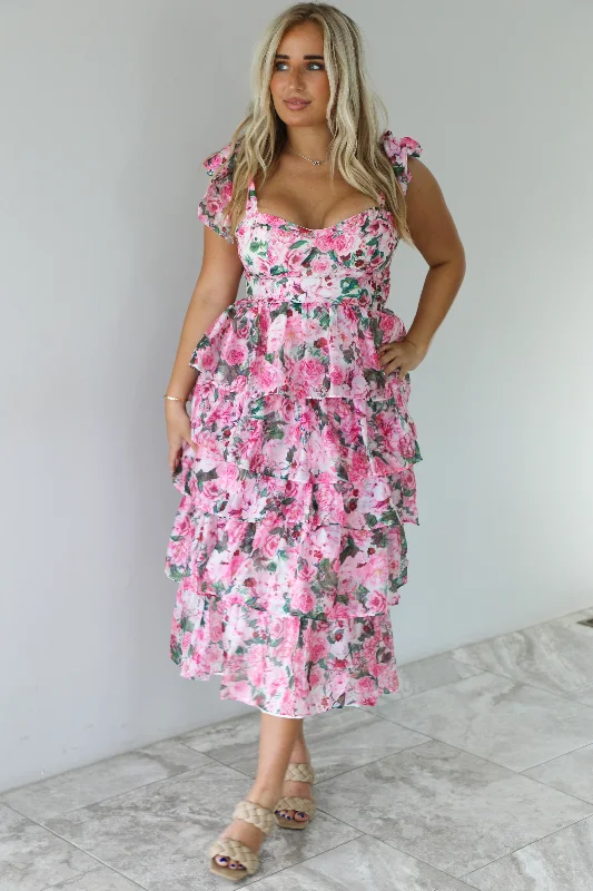 RESTOCK: Southern Night Midi Dress: Pink/Multi