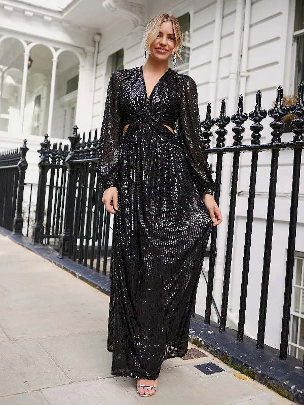 Tami Cut Out Maxi Dress / Black Sequin