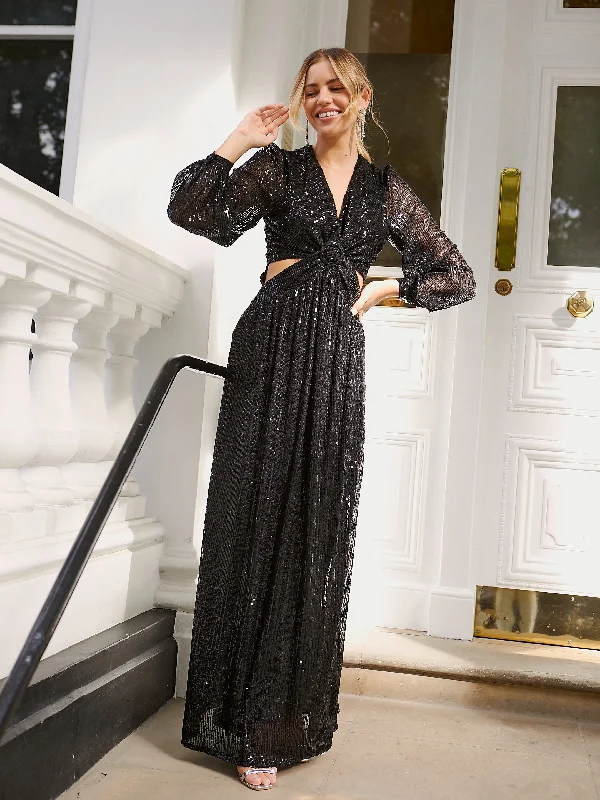 Tami Cut Out Maxi Dress / Black Sequin