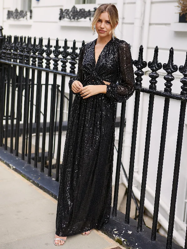 Tami Cut Out Maxi Dress / Black Sequin