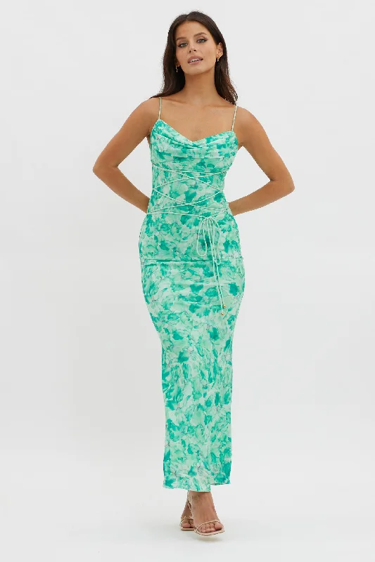 Teava Laced Waist Maxi Dress Orchid Green