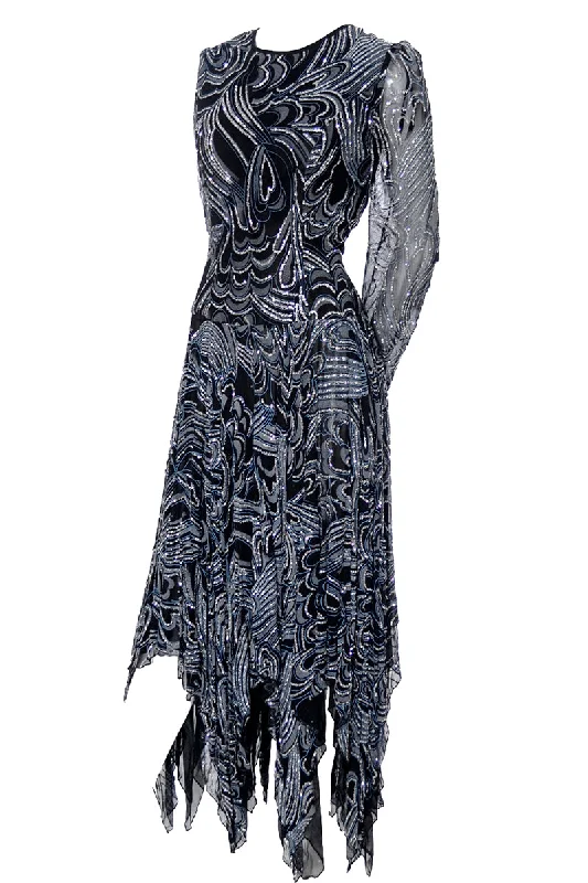 Terence Nolder London Vintage Sparkle Evening Dress w Handkerchief Hem