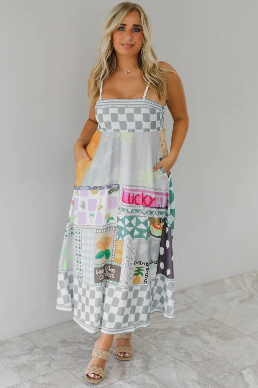 The Cutest Print Maxi Dress: Sky Blue/Multi