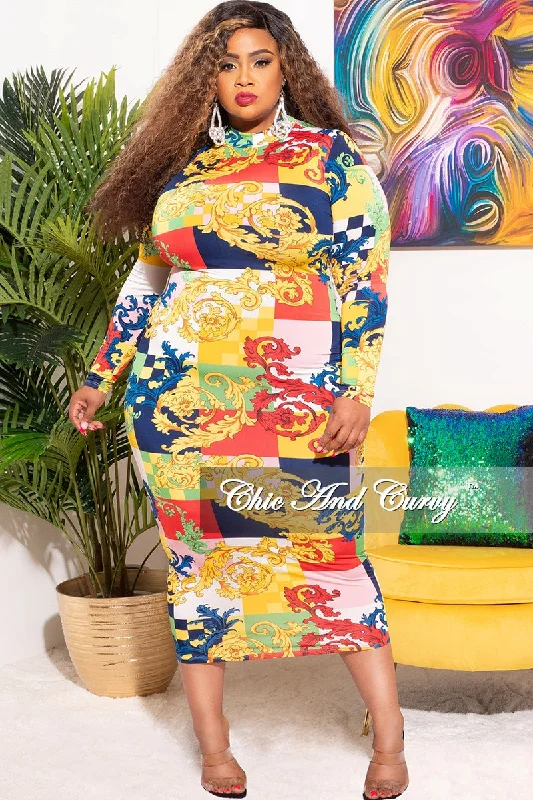 Final Sale Plus Size Bodycon Dress in Multi-Color Block Print