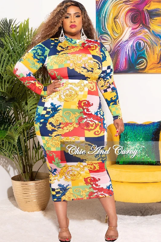 Final Sale Plus Size Bodycon Dress in Multi-Color Block Print