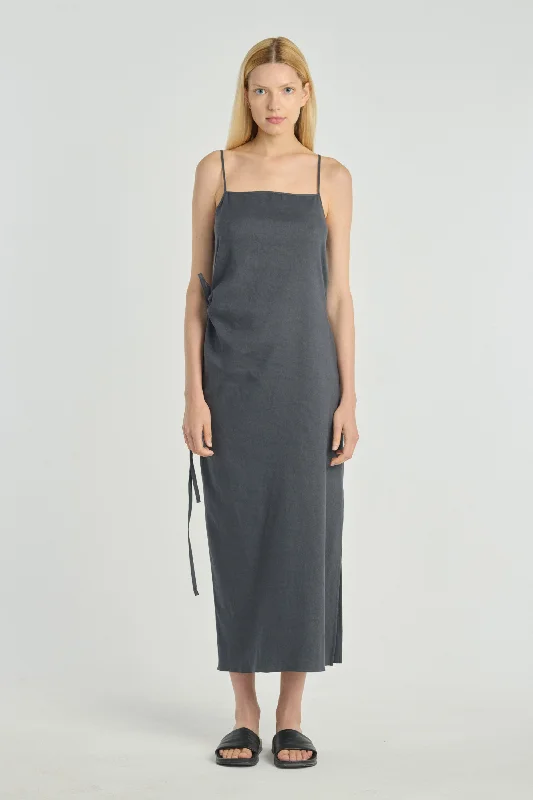 Anthracite linen cotton slip dress