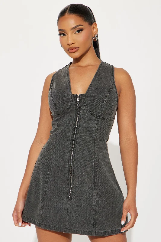 Babes Ride Out Denim Micro Mini Dress - Grey