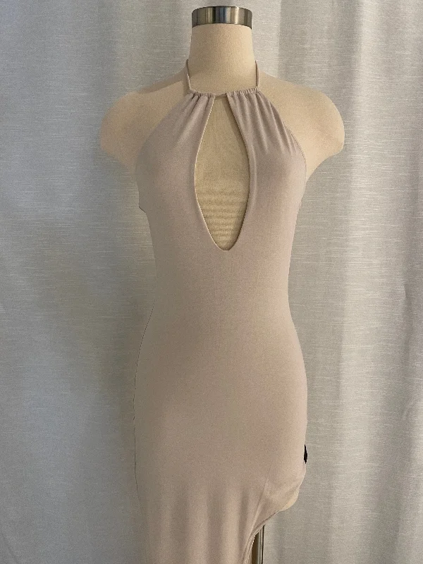 Beige Backless Halter Maxi