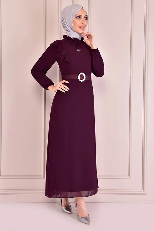 Belted Chiffon Dress Plum REF : Efs12441