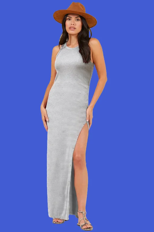 Cabana Side Slit Maxi Dress - Heather Grey