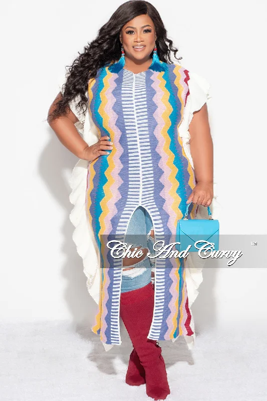 Final Sale Plus Size Moroccan Dress/Top in Blue, Mustard & Burgundy Zig Zag Print