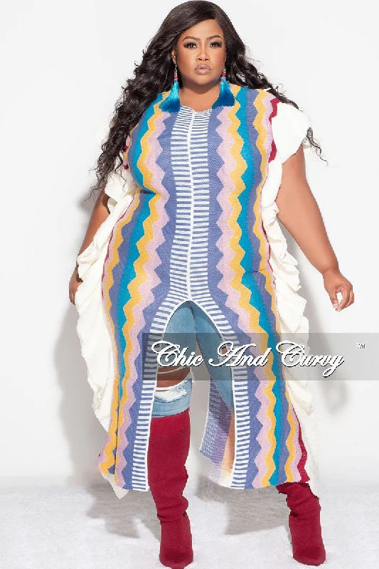 Final Sale Plus Size Moroccan Dress/Top in Blue, Mustard & Burgundy Zig Zag Print