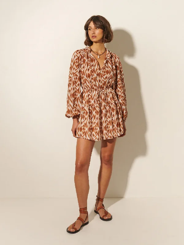 Kivari - Marisa Tie front Mini Dress in Chocolate Aztec