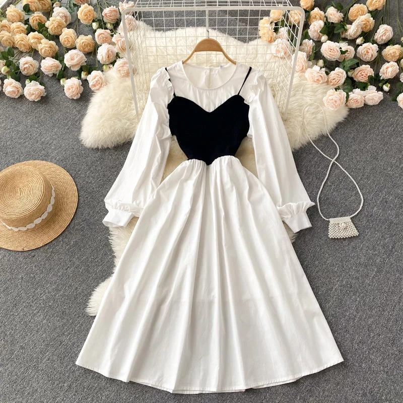 Cute A line long sleeve dress A line fashion dress     S213