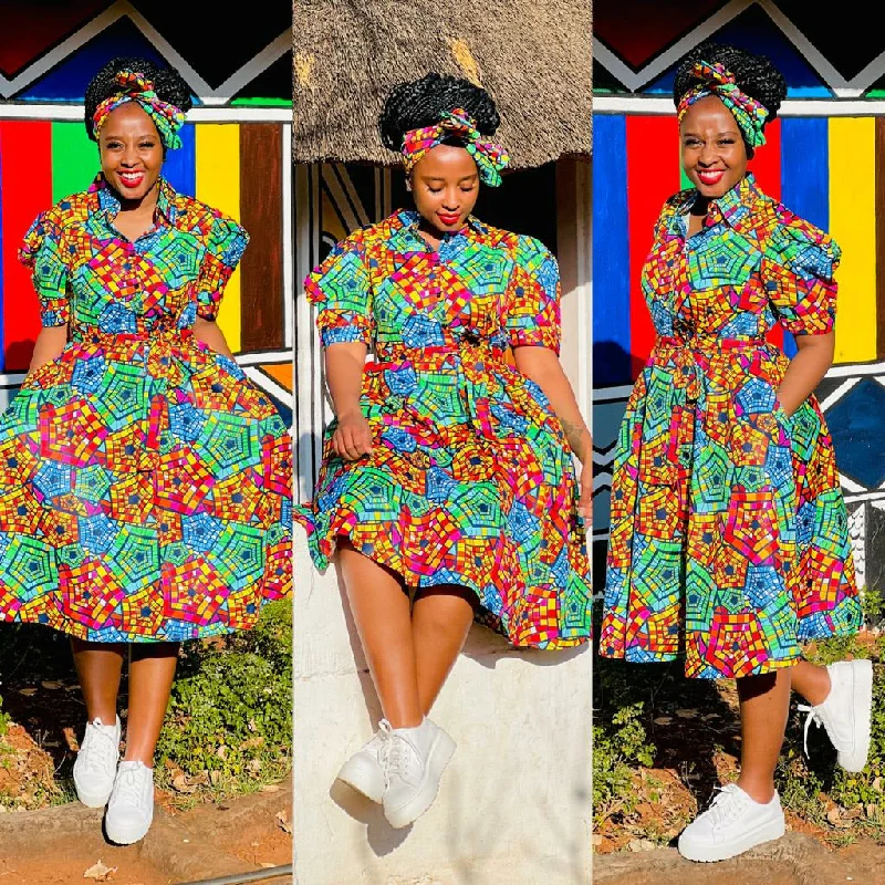 Deep V-Neck 3 Quarter Sleeve Ankara Dress