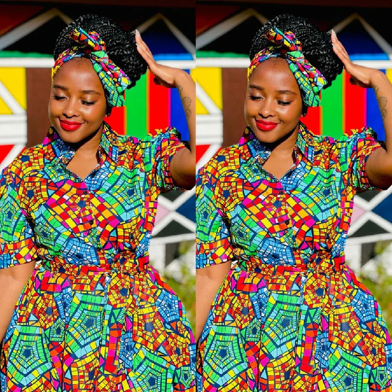 Deep V-Neck 3 Quarter Sleeve Ankara Dress