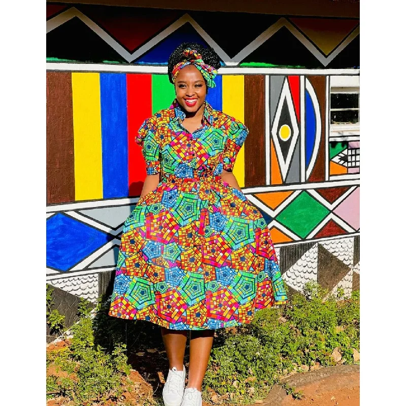 Deep V-Neck 3 Quarter Sleeve Ankara Dress