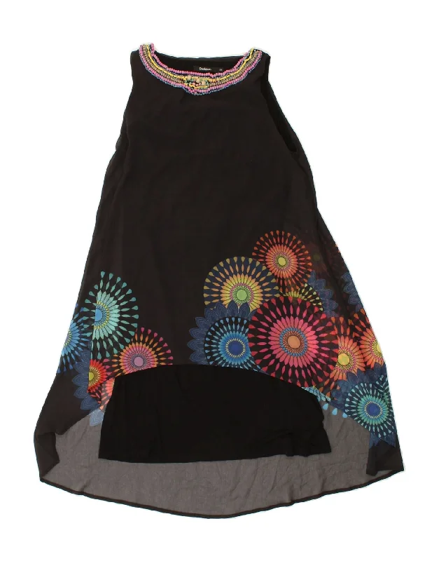 DESIGUAL Womens Graphic Sleeveless Asymmetrical Dress EU 38 Medium Black