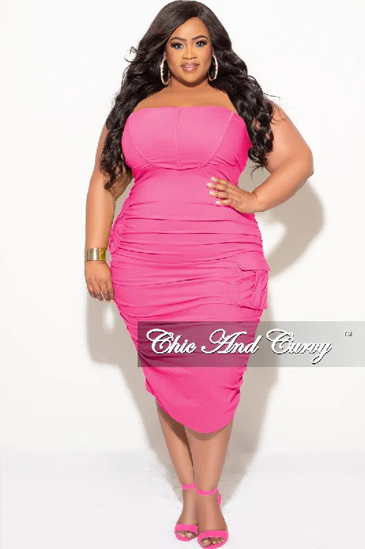 Final Sale Plus Size Strapless Cargo Midi Dress in Pink