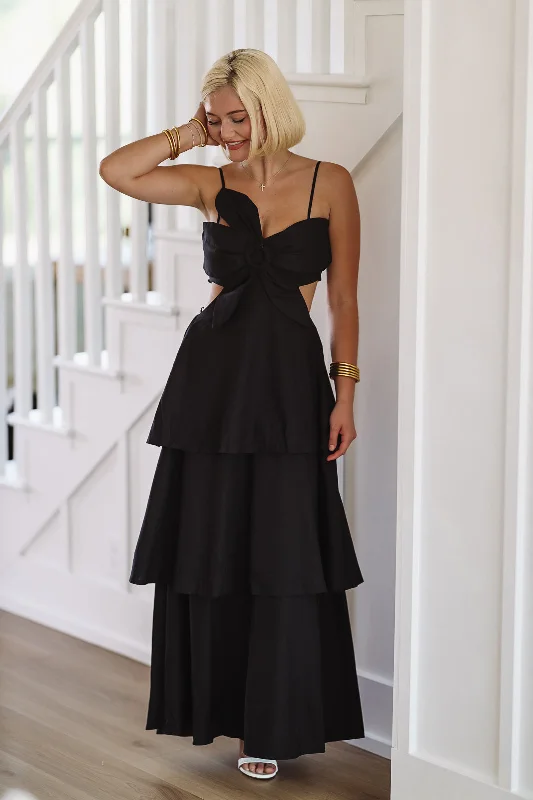 Flower on Top Maxi Dress - Black