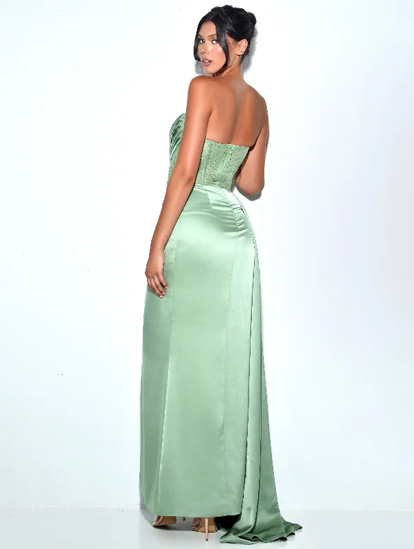 Holly Basil Crystallized Corset High Slit Satin Gown